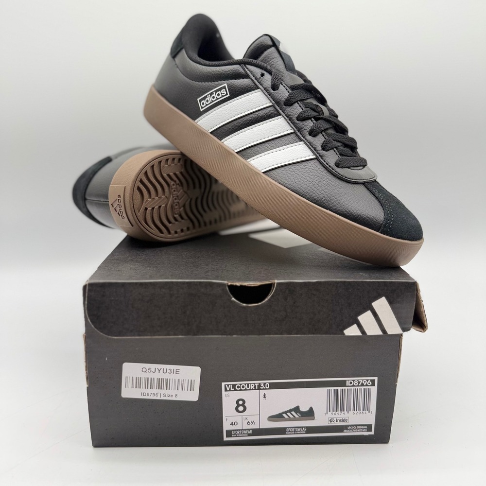 Adidas VL Court 3.0 Mens 8 Black White Gum Sneakers ID8796‎